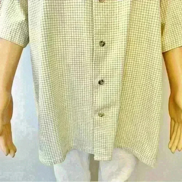 Vintage Oversized Plaid  Gingham Pastel Green Short Sleeves Button Down Shirt. - Picture 9 of 11